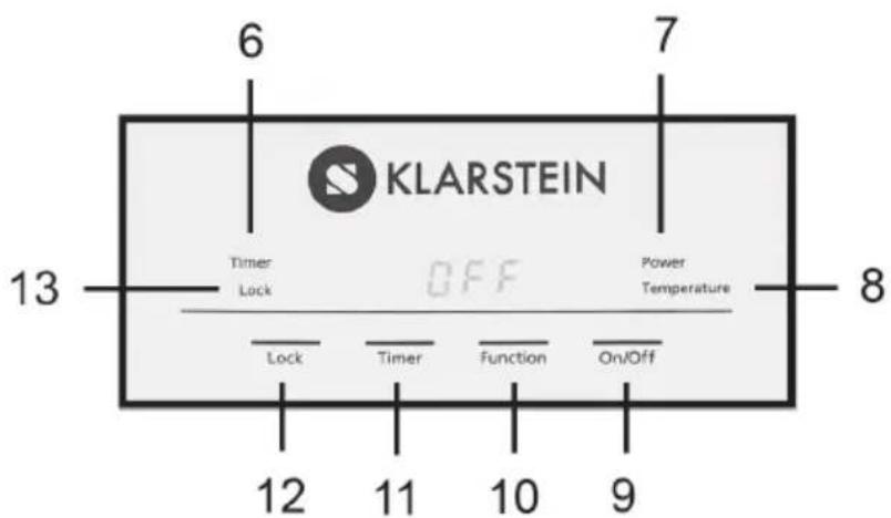 KLARSTEIN Timer Lock OFF Power Temperature 13 8 6 7 12 11 10 9