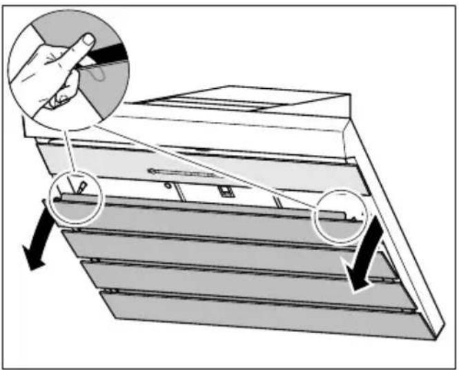 Diagram illustrating a hand using a tool to adjust or install a component, with magnified views showing the process.