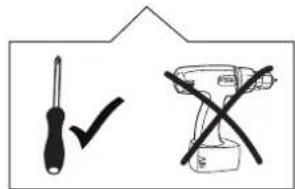 Diagram showing a screwdriver and an electric drill bit with a checkmark and crossed-out cross symbols.