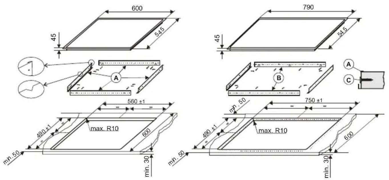 600 45 545 790 45 54.5 A B A C 560 ±1 560 ±1 max. R10 max. R10 490 ±1 600 490 ±1 600 mn. 50 mn. 50 mn. 30 min. 30 min. 30