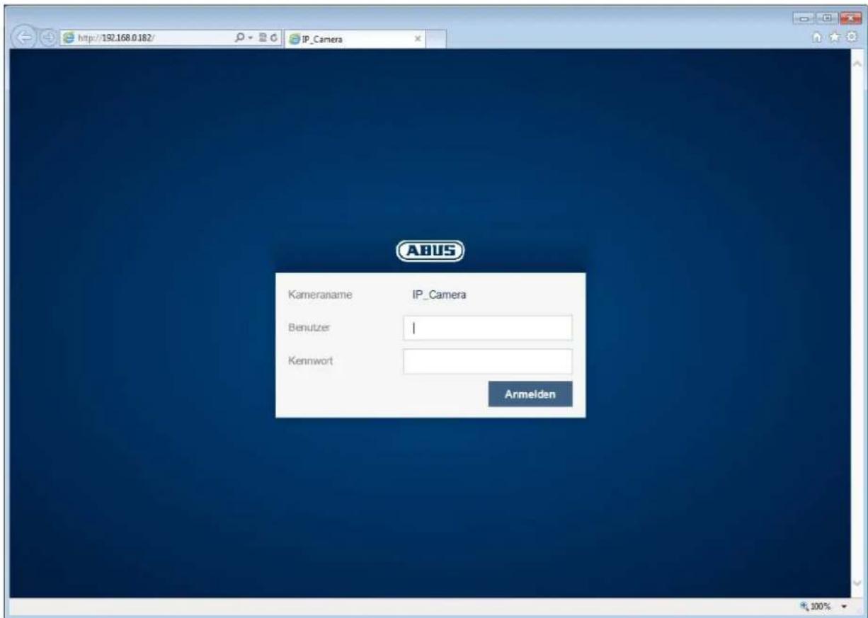 http://192.168.0.182/ IP_Camera ABUS Kameraname IP_Camera Benutzer 1 Kennwort Anmelden 100%