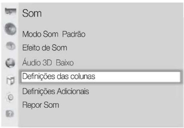 Som Modo Som Padrão Efeito de Som Áudio 3D Baixo Definições das colunas Definições Adicionais Repor Som
