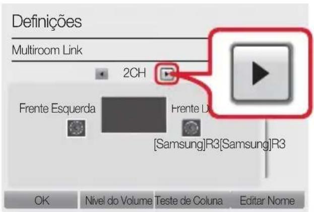 Definições Multiroom Link 2CH Frente Esquerda Frente D [Samsung]R3[Samsung]R3 OK Nivel do Volume Teste de Coluna Editar Nome