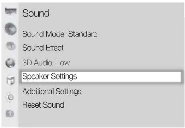 Sound Sound Mode Standard Sound Effect 3D Audio Low Speaker Settings Additional Settings Reset Sound