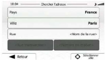 18:04 —— Chercher l'adresse —— X - mill Pays France Ville Paris Rue Retour Sélectionner ville