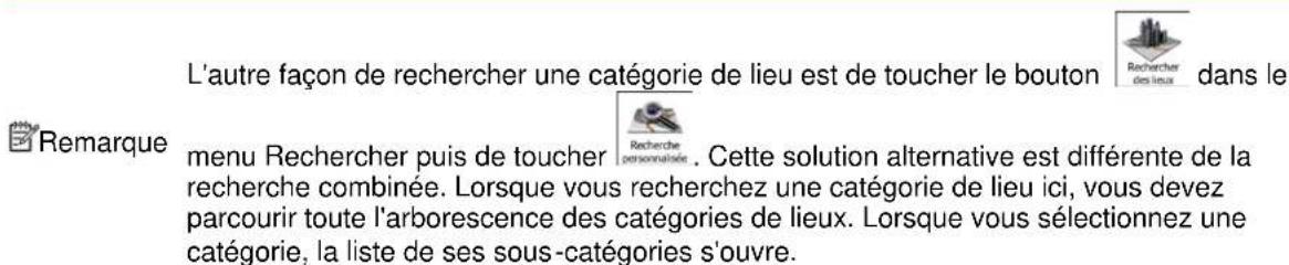 L'autre façon de rechercher une catégorie de lieu est de toucher le bouton dans le Remarque menu Rechercher puis de toucher . Cette solution alternative est différente de la recherche combinée. Lorsque vous recherchez une catégorie de lieu ici, vous devez parcourir toute l'arborescence des catégories de lieux. Lorsque vous sélectionnez une catégorie, la liste de ses sous-catégories s'ouvre.