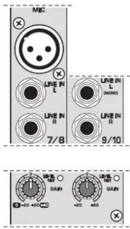 MIC LINE IN L LINE IN L MONO LINE IN R LINE IN R 7/8 9/10 LINE IN SET GAIN LINE IN SET GAIN +20 +25 400 +20 +25 400