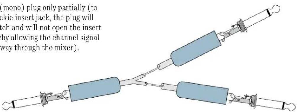 (mono) plug only partially (to ckie insert jack, the plug will tch and will not open the insert by allowing the channel signal way through the mixer).