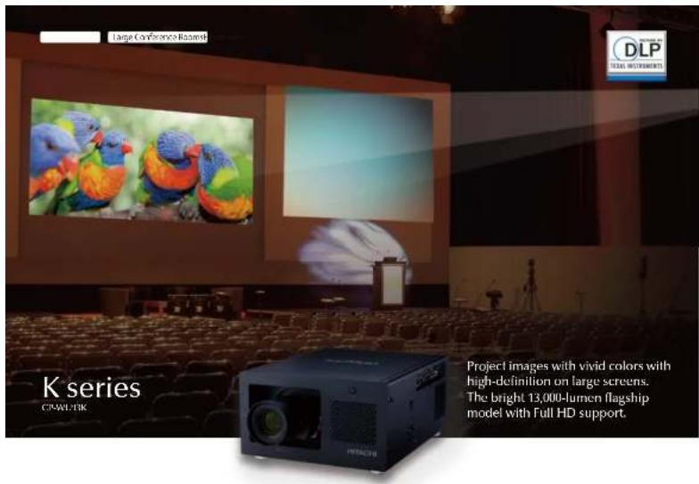 Large Conference Broadcast K series CP-WL-FK Project images with vivid colors with high-definition on large screens. The bright 13,000-lumen flagship model with Full HD support.