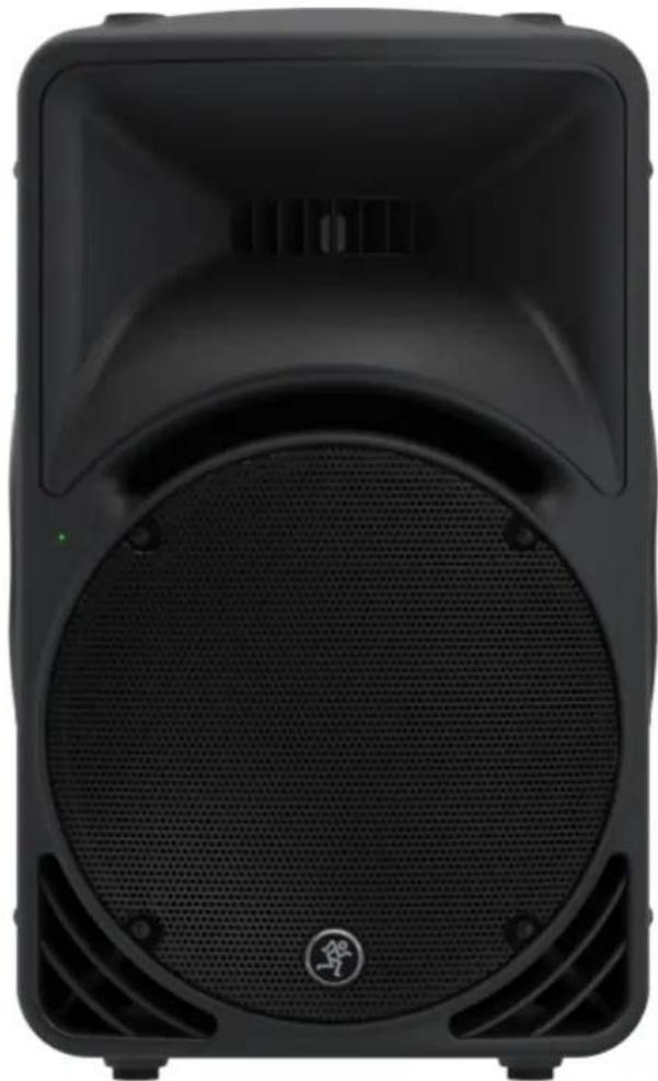 Top-down view of a black square sound speaker with grille and ventilation slots (no visible text or symbols)