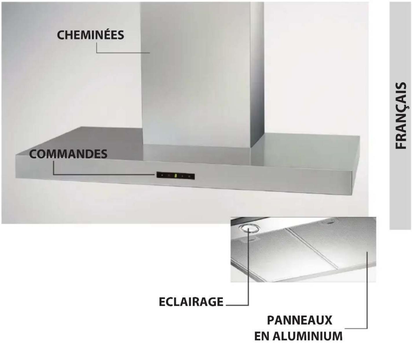 CHEMINÉES COMMANDES FRANÇAIS ECLAIRAGE PANNEAUX EN ALUMINIUM