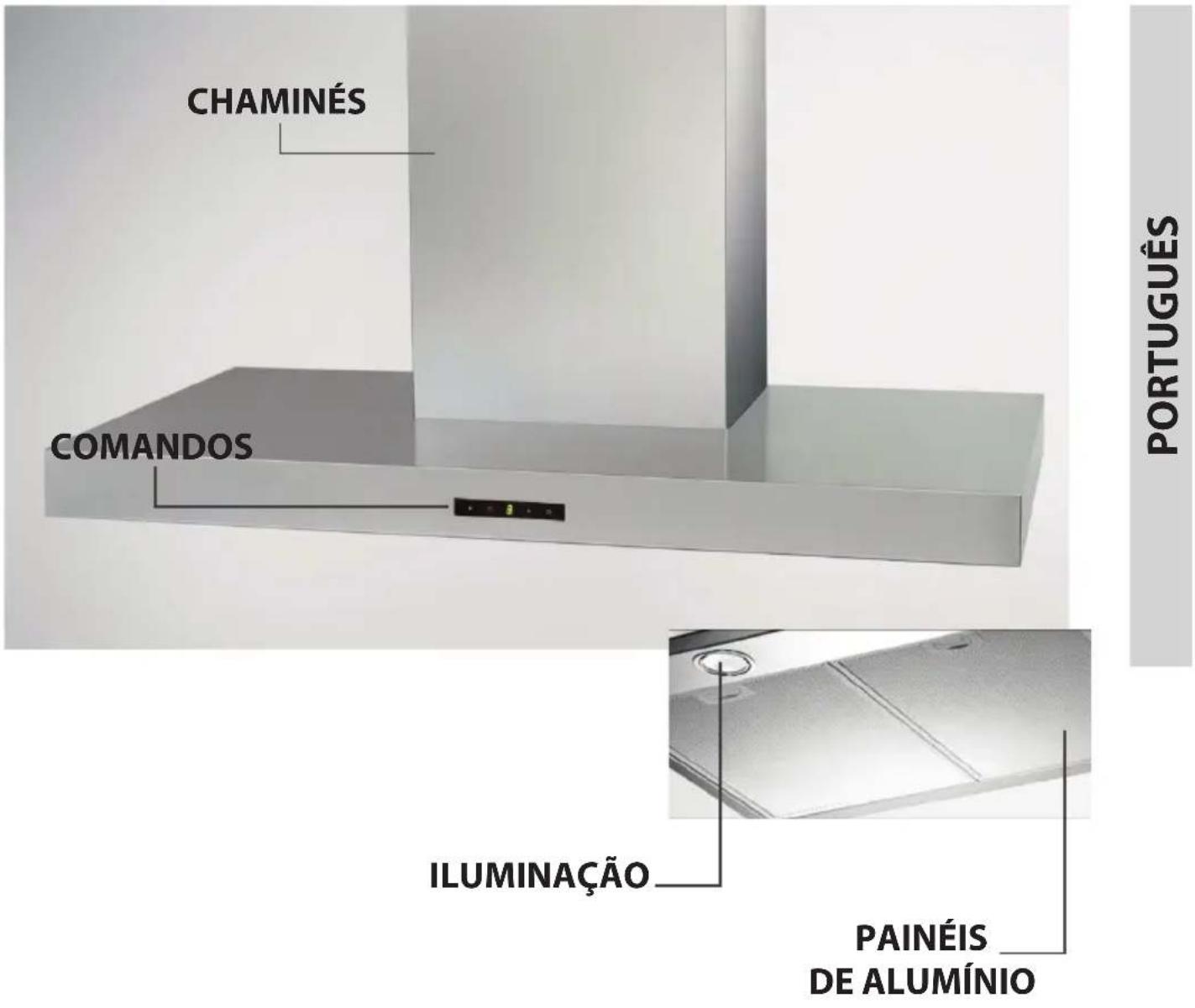 CHAMINÉS COMANDOS ILUMINAÇÃO PAINÉIS DE ALUMÍNIO PORTUGUÊS