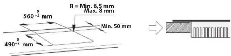 560⁺² mm R = Min. 6,5 mm Max. 8 mm Min. 50 mm 490⁺² mm