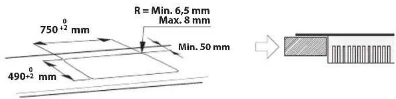 750⁺² mm R = Min. 6,5 mm Max. 8 mm Min. 50 mm 490⁺² mm