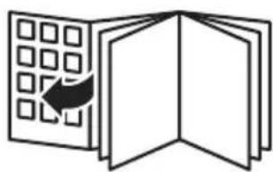 Illustration of an open book with a grid pattern on the left and a closed page on the right (no text or symbols)
