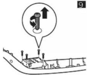 Diagram showing screw installation with an upward arrow and component placement, labeled with number 9