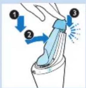 Diagram illustrating three-step cleaning or cleaning process with numbered arrows and directional arrows indicating steps.