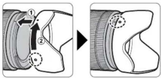 Diagram illustrating camera lens adjustment with numbered parts and angle annotations