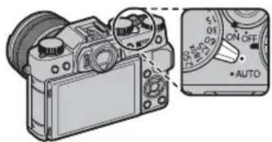 Diagram of a DSLR camera with labeled rotary dial and control buttons, including 'AUTO' label