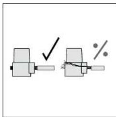 Diagram showing mechanical assembly or disassembly process with checkmark and percentage symbol indicating alignment or displacement