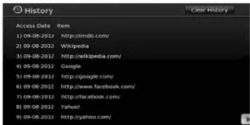 History Access Date Rem 1) 09-08-2012 http://wimdb.com/ 2) 09-08-2012 Wikipedia 3) 09-08-2012 http://wikipedia.com/ 4) 09-08-2012 Google 5) 09-08-2012 http://google.com/ 6) 09-08-2012 http://www.facebook.com/ 7) 09-08-2012 http://facebook.com/ 8) 09-08-2012 Yahoo! 9) 09-08-2012 http://yahoo.com/