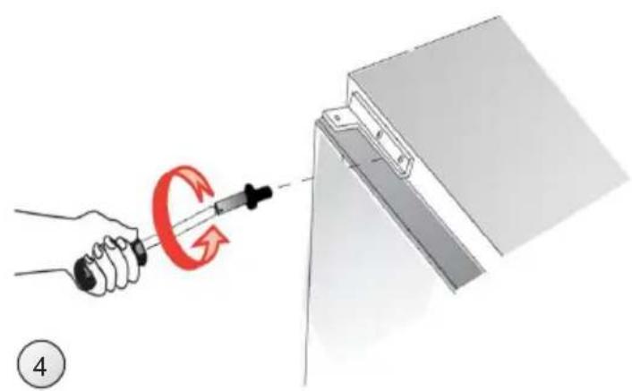 Diagram illustrating a hand using a tool to lift a red circular motion, with a magnified view of the object being held by a clipboard.
