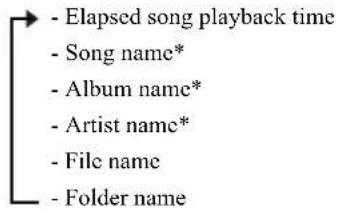 - Elapsed song playback time - Song name* - Album name* - Artist name* - File name - Folder name