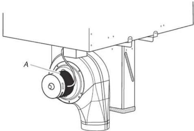 Technical line drawing of a mechanical assembly with labeled component A (no text or symbols beyond label)