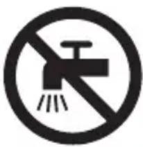 Prohibition sign of a faucet with diagonal line and sprinkler symbol (no text)