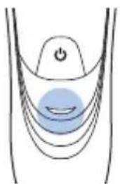 Diagram of a medical device with a blue circular component and power button, no text or symbols present