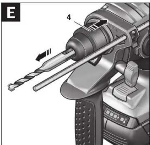 Mechanical tool diagram showing a drill bit being inserted into a motor (no text or symbols visible)