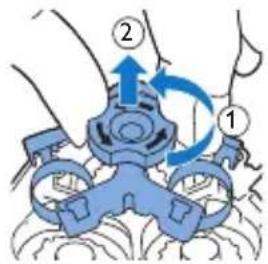 Diagram showing a robotic arm with labeled parts and directional arrows indicating motion or movement.