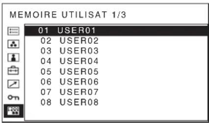 MÉMOIRE UTILISATEUR 1/3 01 USER01 02 USER02 03 USER03 04 USER04 05 USER05 06 USER06 07 USER07 08 USER08