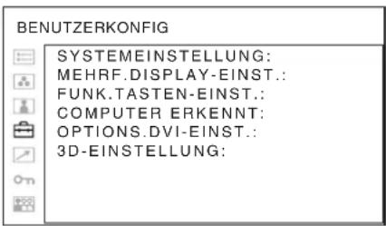 BENUTZERKONFIG SYSTEMEINSTELLUNG: MEHRF.DISPLAY-EINST.: FUNK.TASTEN-EINST.: COMPUTER ERKENNT: OPTIONS.DVI-EINST.: 3D-EINSTELLUNG: