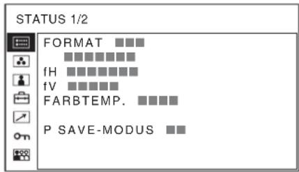 STATUS 1/2 FORMAT fH fV FARBTEMP. P SAVE-MODUS