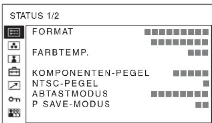 STATUS 1/2 FORMAT FARBTEMP. KOMPONENTEN-PEGEL NTSC-PEGEL ABTASTMODUS P SAVE-MODUS