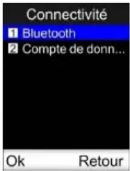 Connectivité 1 Bluetooth 2 Compte de donn... Ok Retour