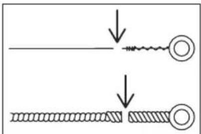 Diagram showing two stages of a mechanical or electrical component with downward arrows indicating process flow.