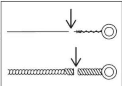 Diagram showing two stages of a mechanical or electrical component with downward arrows indicating process flow.