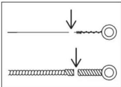 Diagram showing two stages of a mechanical or electrical component with downward arrows indicating process flow.