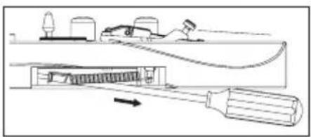 Technical diagram showing a mechanical assembly with labeled components and directional arrow indicating motion or movement.