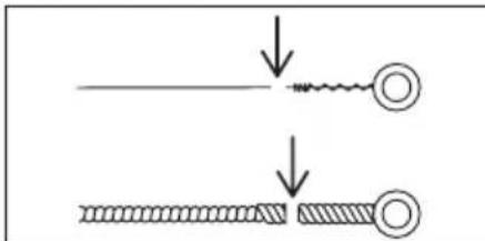 Diagram showing two stages of a mechanical or electrical component with downward arrows indicating process steps.