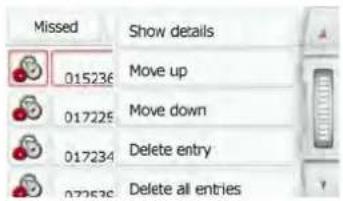Missed Show details 015236 Move up 017225 Move down 017234 Delete entry 022536 Delete all entries