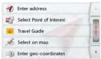 Enter address Select Point of Interest Travel Guide Select on map Enter geo-coordinates