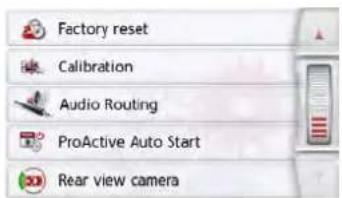 Factory reset Calibration Audio Routing ProActive Auto Start Rear view camera