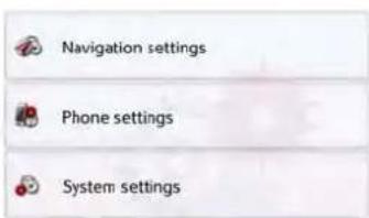 Navigation settings Phone settings System settings