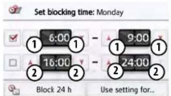 Set blocking time: Monday 6:00 16:00 - 9:00 - 24:00 Block 24 h Use setting for...