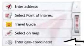 Enter address Select Point of Interest Travel Guide Select on map Enter geo-coordinates
