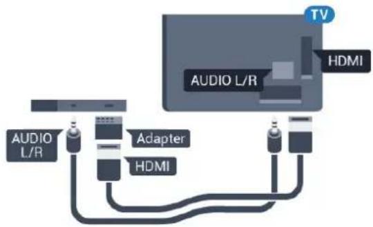 graph TD A["AUDIO L/R"] --> B["Adapter"] B --> C["HDMI"] C --> D["TV"] D --> E["HDMI"] style A fill:#f9f,stroke:#333 style B fill:#ccf,stroke:#333 style C fill:#cfc,stroke:#333 style D fill:#fcc,stroke:#333 style E fill:#cff,stroke:#333