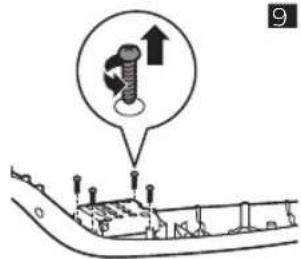 Diagram showing a screw installation process with an upward arrow and component positioning, labeled with number 9.